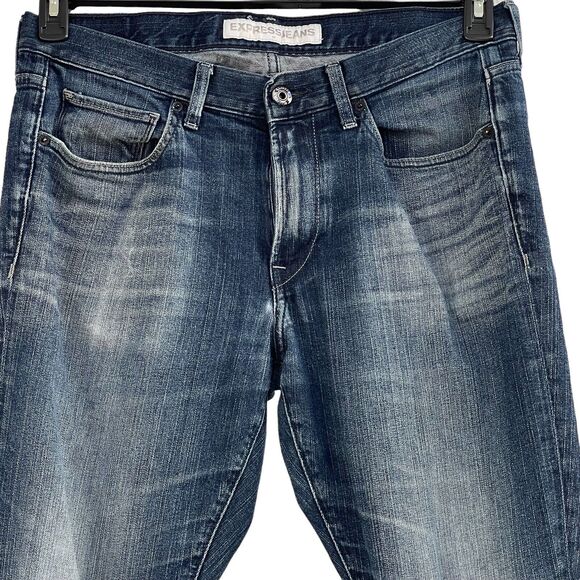 Express SZ 34x34 Alec Super Skinny Jeans Whiskered Pockets Mid-Rise Distressed - Picture 2 of 10